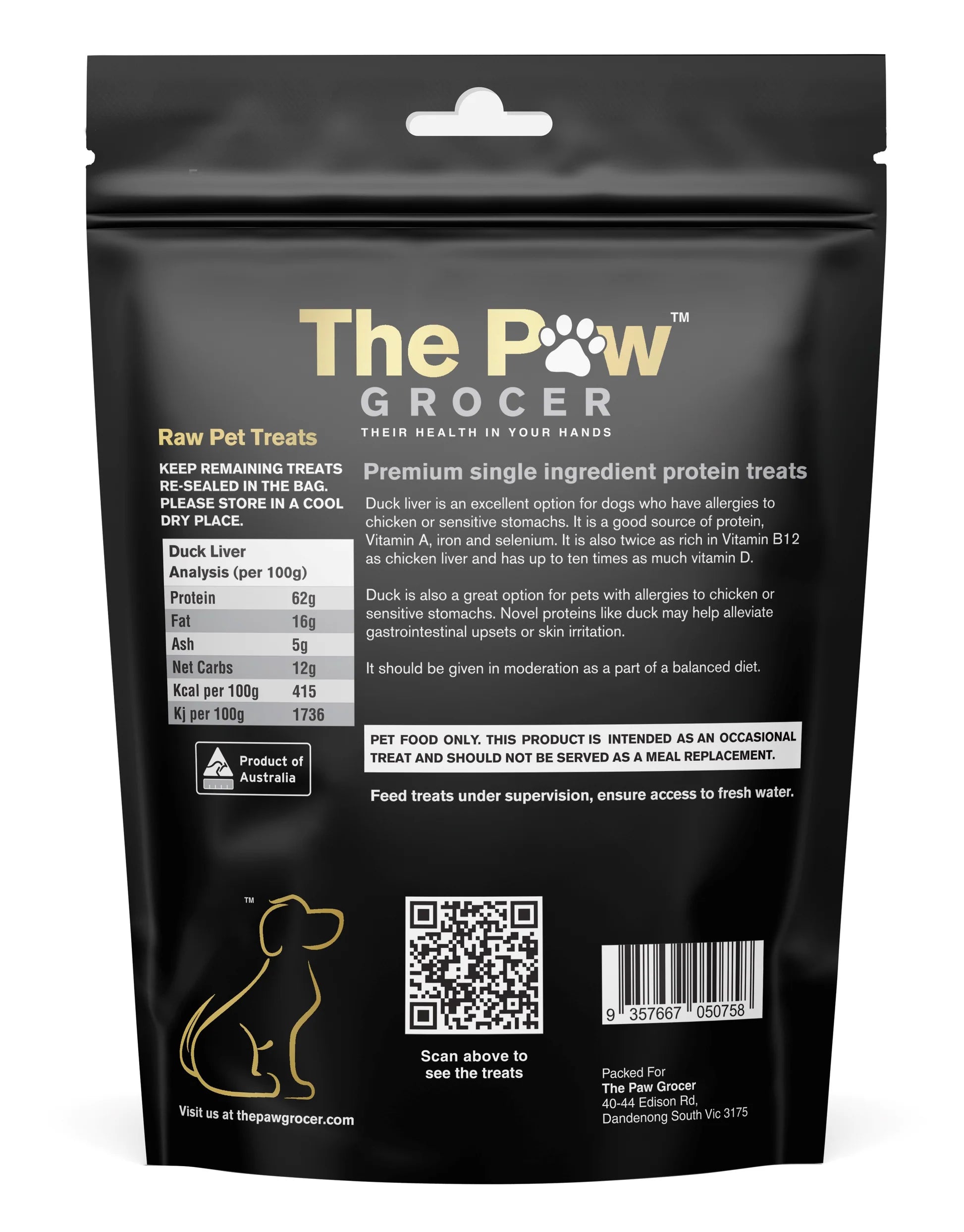 DOG TREATS | The Paw Grocer: Freeze Dried Duck Liver 72g