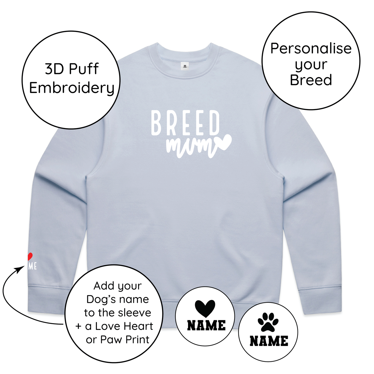 BLD LIFESTYLE CLUB CREW: "Breed Mum" | Powder Blue (3D Puff Embroidery)