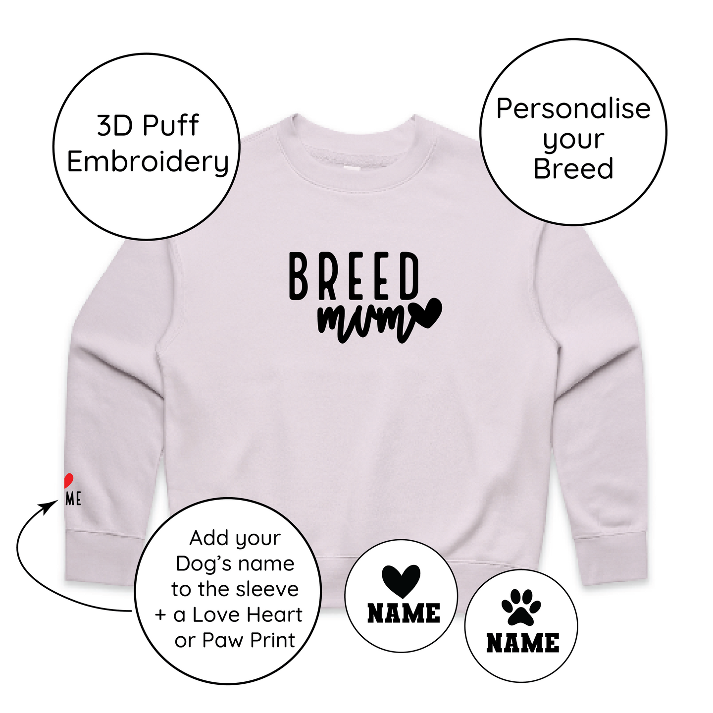 BLD LIFESTYLE CLUB CREW "Breed Mum" | Orchid (3D Puff Embroidery)