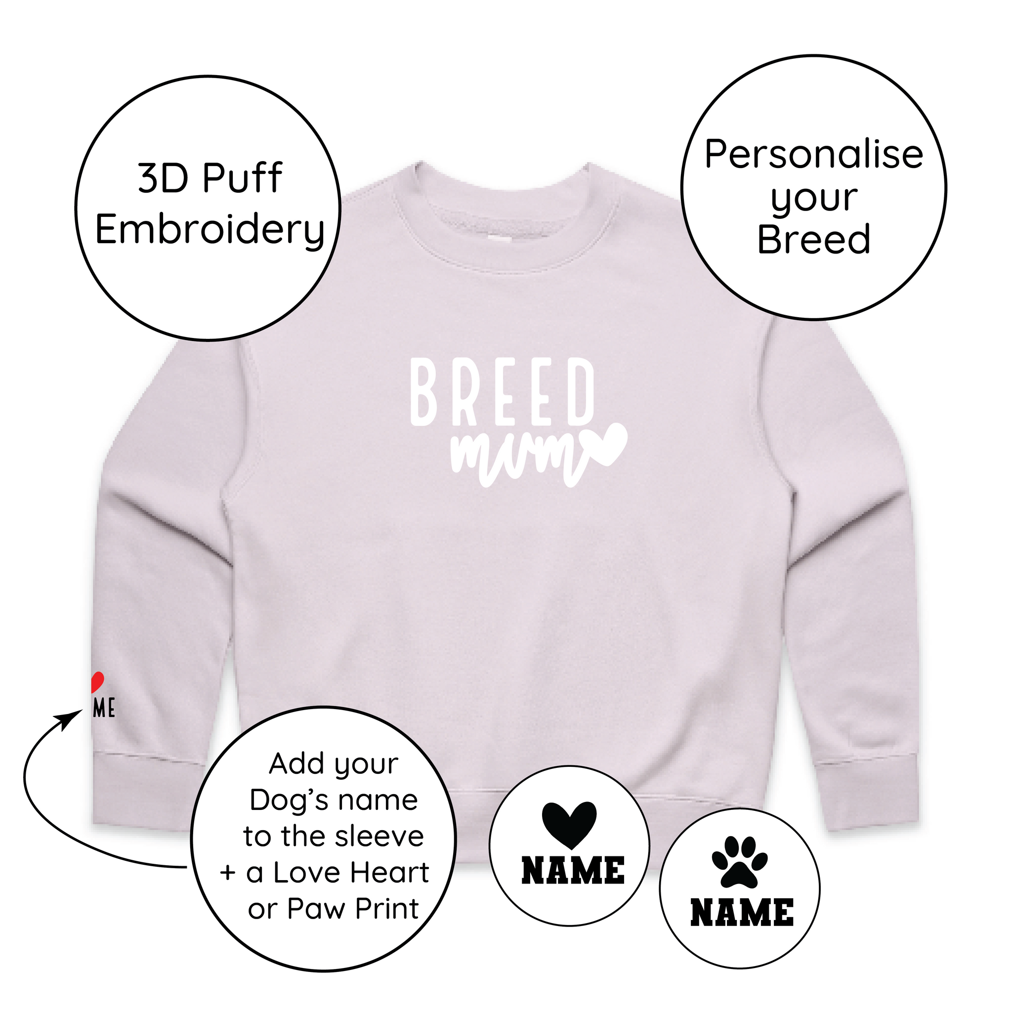 BLD LIFESTYLE CLUB CREW "Breed Mum" | Orchid (3D Puff Embroidery)