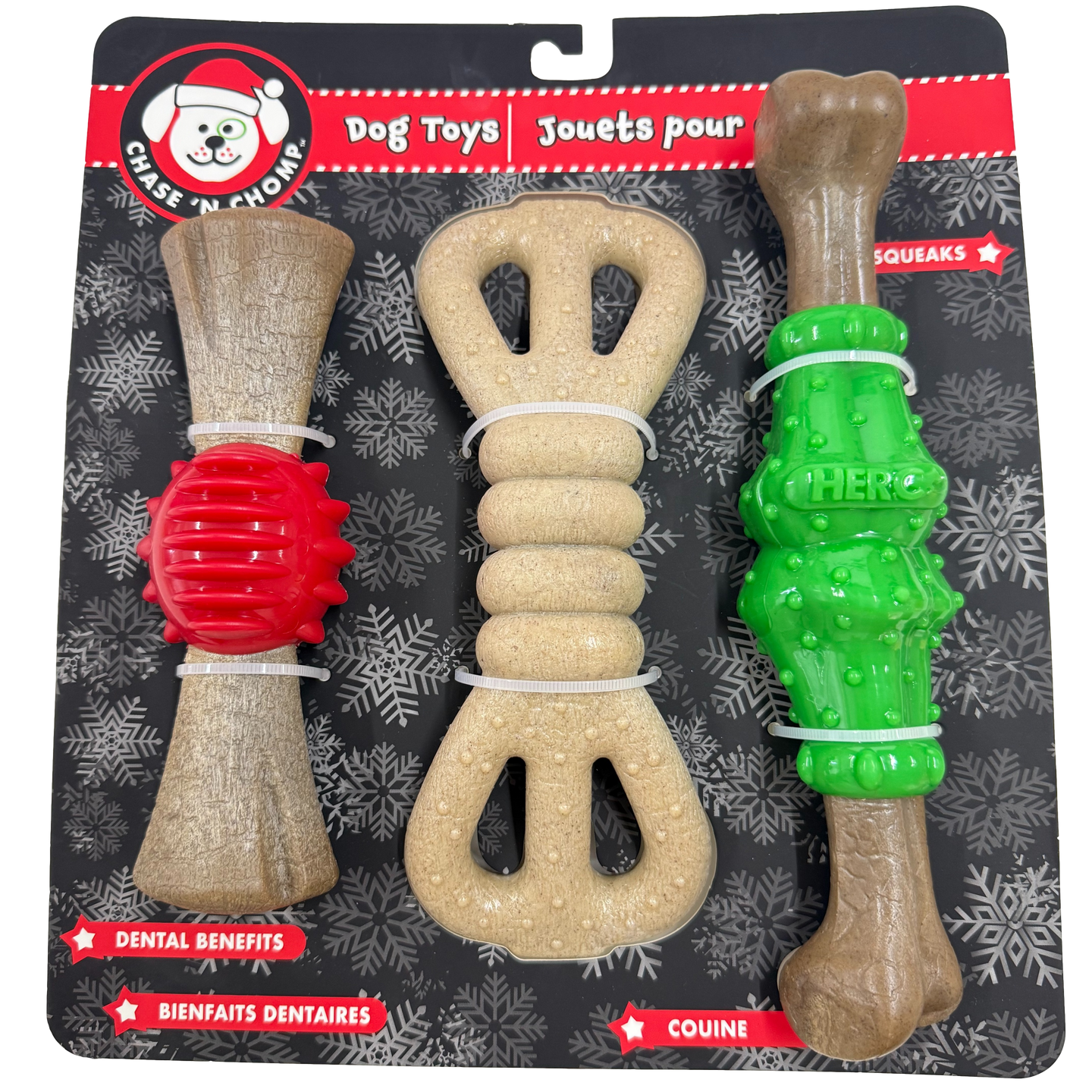 CAITEC: Three Pack Festive Dura Flex Dog Chew Toy