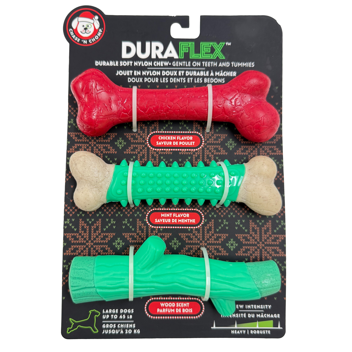 CAITEC: Three Pack Festive Dura Flex Flavoured Dog Chew Toy (Dogs Up to 20kg)