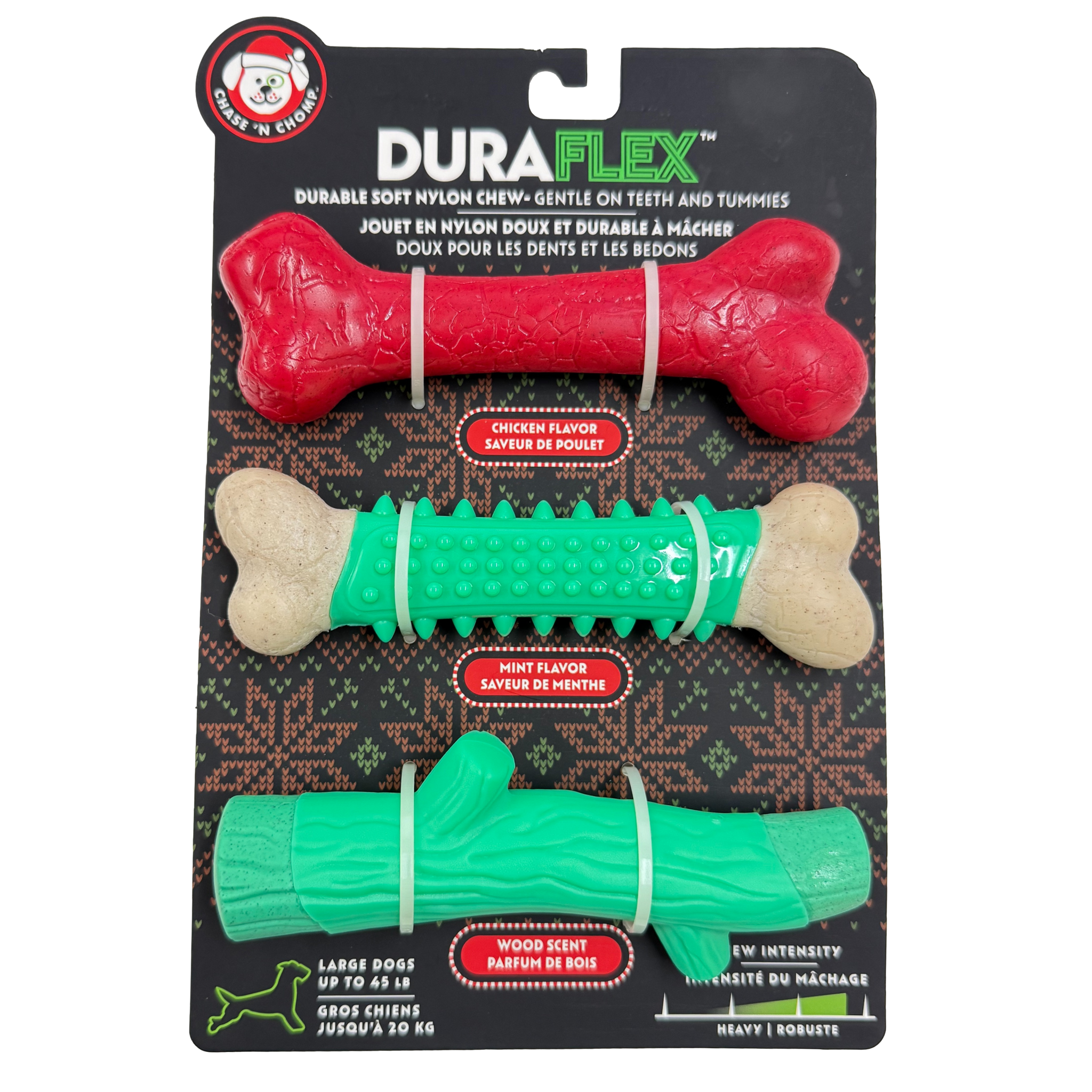 CAITEC: Three Pack Festive Dura Flex Flavoured Dog Chew Toy (Dogs Up to 20kg)