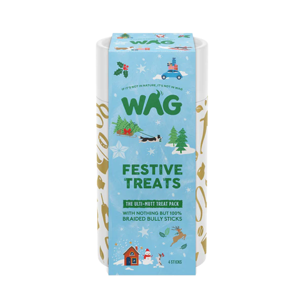 DOG TREATS | WAG: Braided Bully Festive Treats Tube