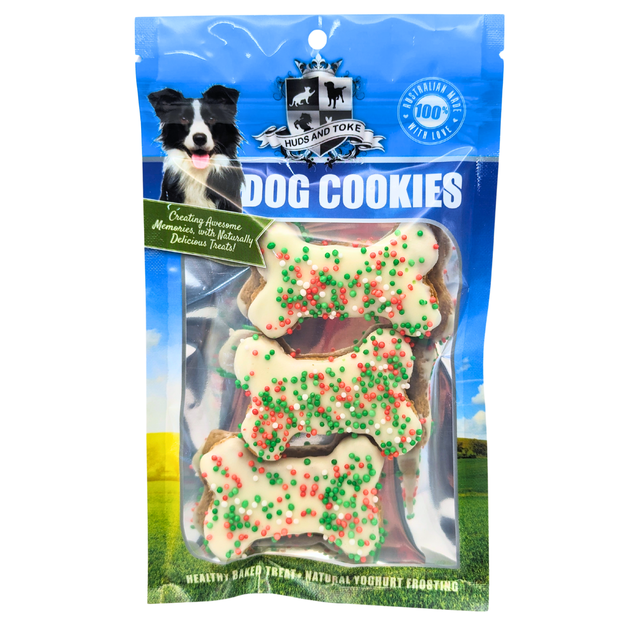 DOG TREATS | Huds and Toke: Xmas Sparkle Doggy Bones | Small | 3 Pces (Yoghurt Frosted)