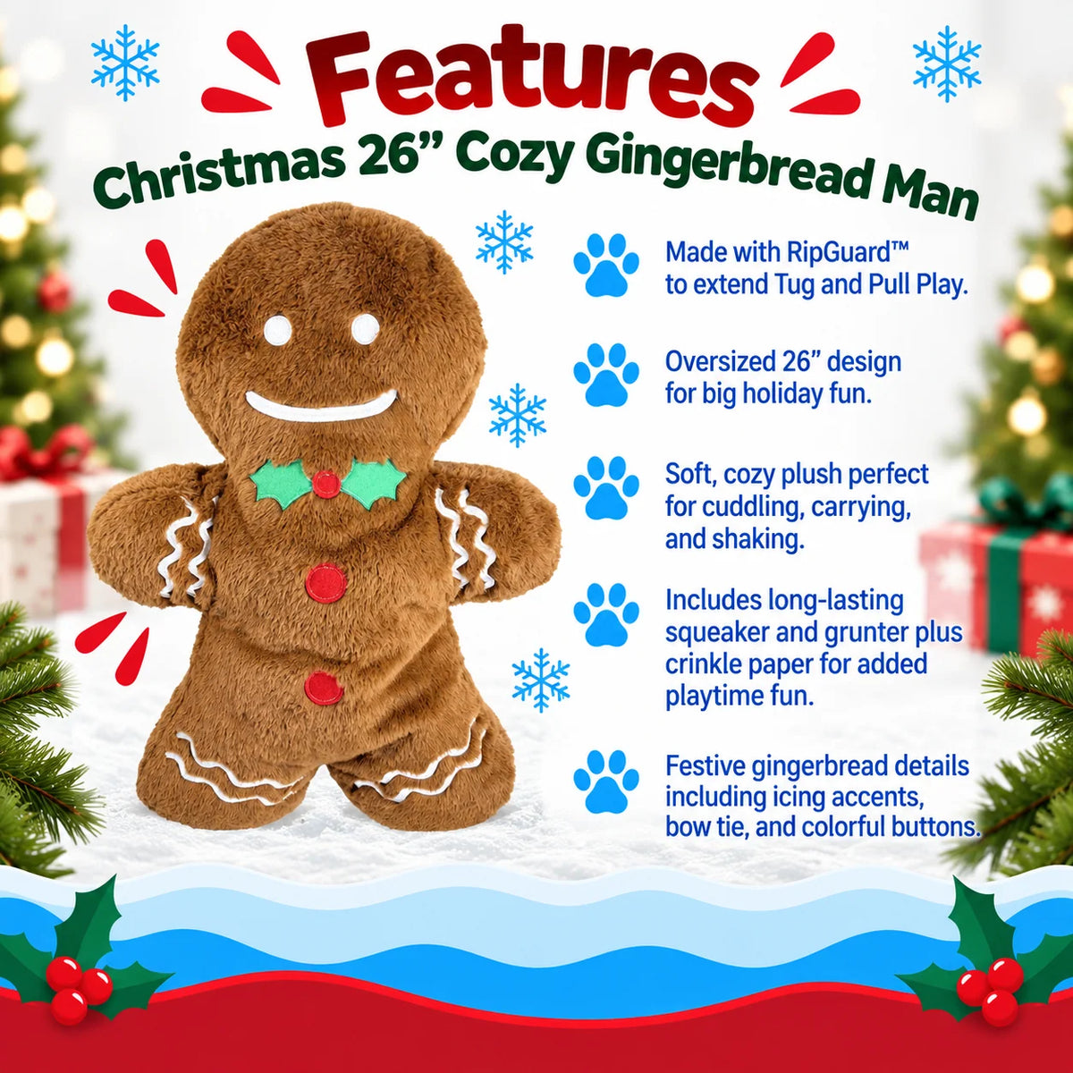 Petlou: Christmas Cozy Gingerbread Man 26" JUMBO