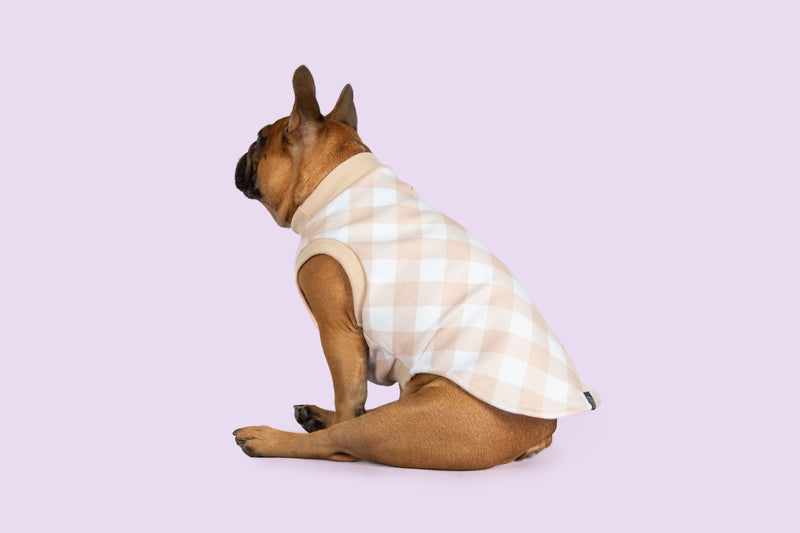 Dog Fleece Pyjamas PJs Latte Beige Brown Gingham