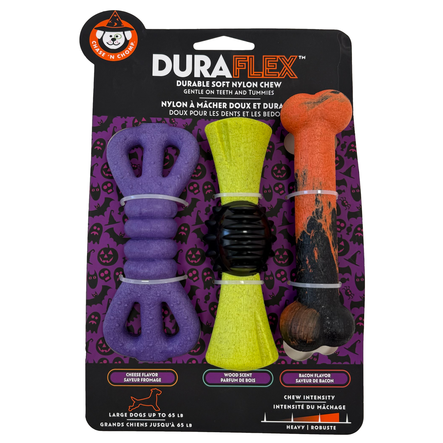 CAITEC: Three Pack Dura Flex Dog Chew Toy (Purple, Green, Orange)