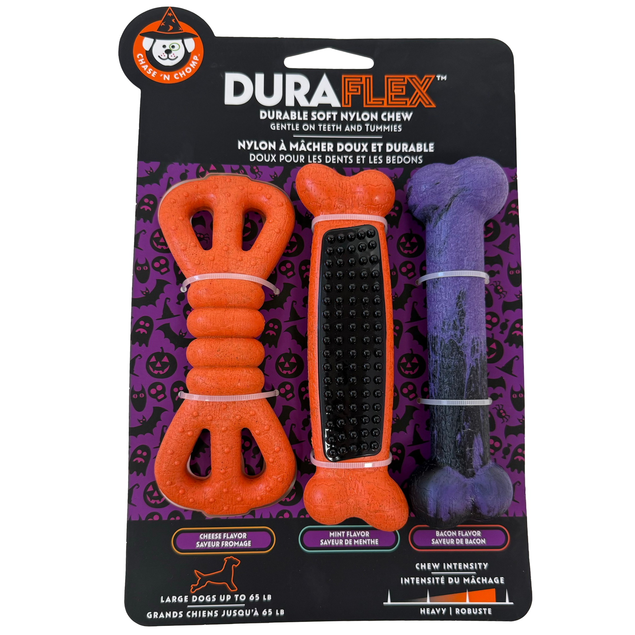 CAITEC: Three Pack Dura Flex Dog Chew Toy (Orange & Purple)
