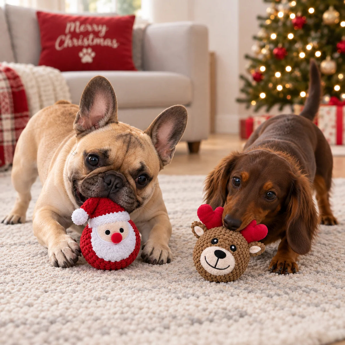 Petlou: Christmas EZ Squeaky Twin Pack Ball - Santa & Reindeer