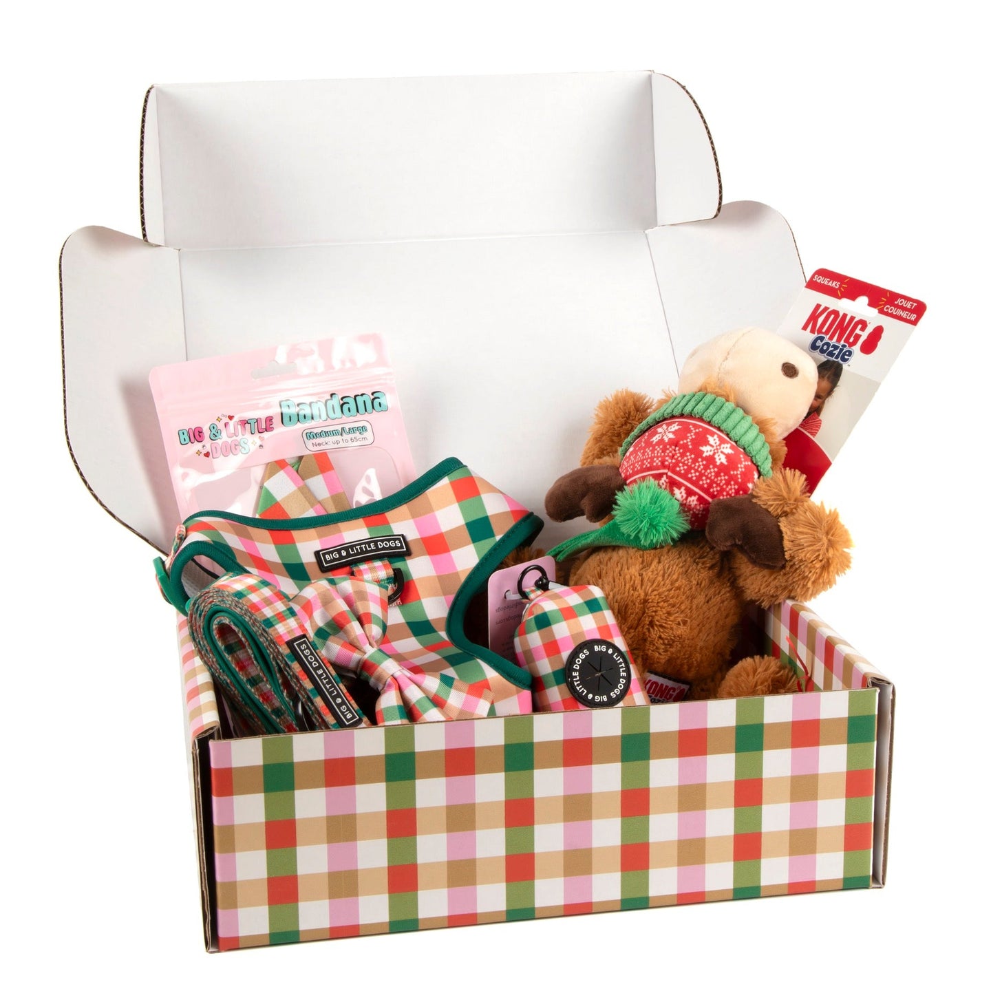 CHRISTMAS EXTRAVAGANZA BOX: "Candy Lane Plaid" Adjustable Harness & Collar