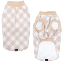 Dog Fleece Pyjamas PJs Latte Beige Brown Gingham