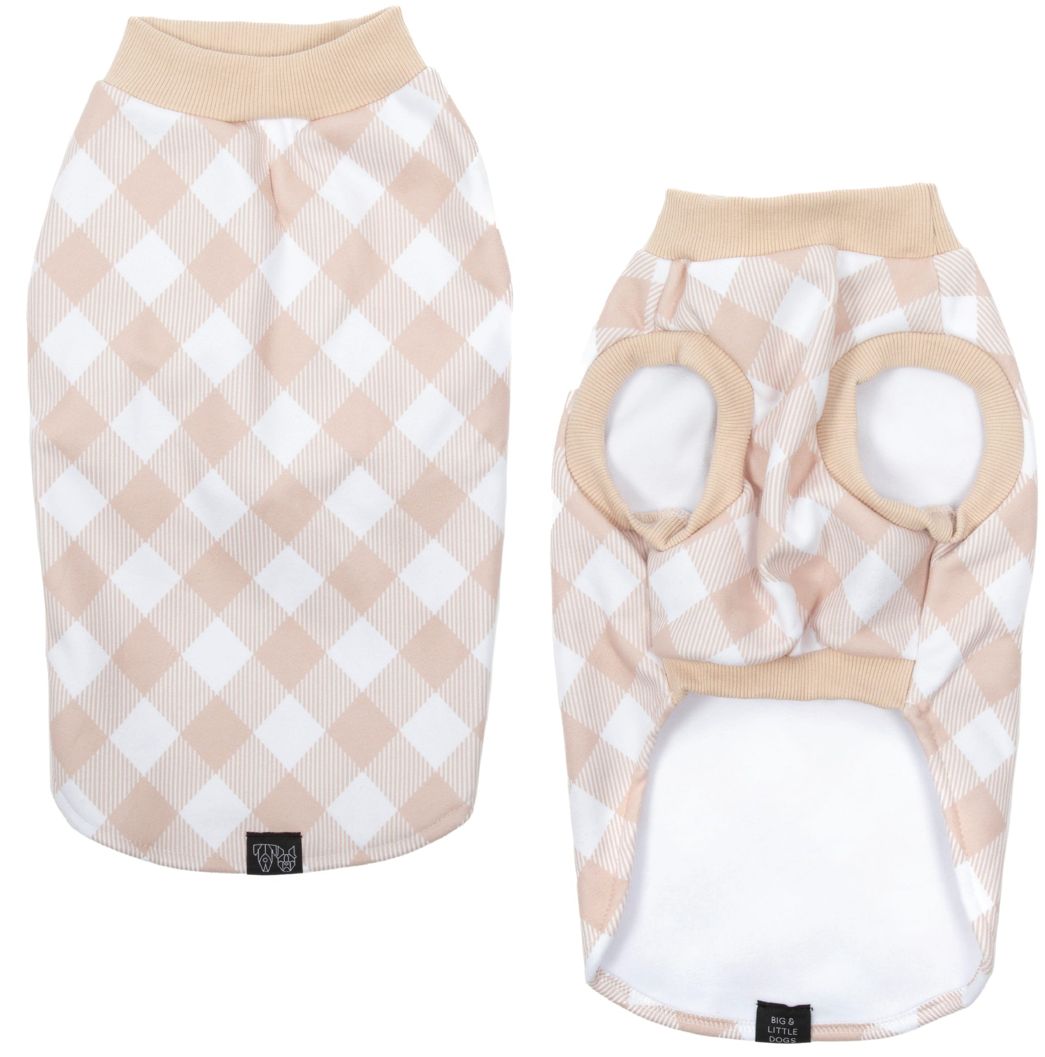 Dog Fleece Pyjamas PJs Latte Beige Brown Gingham