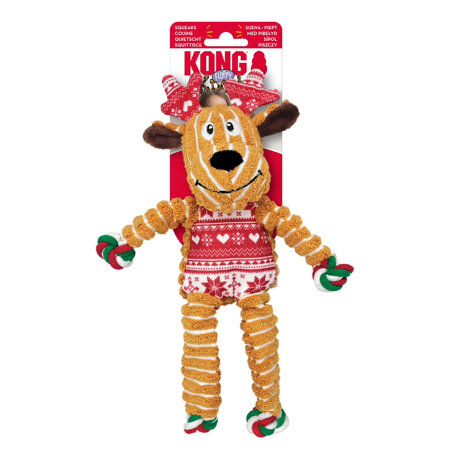 KONG: Christmas Holiday Floppy Knots Reindeer - Red