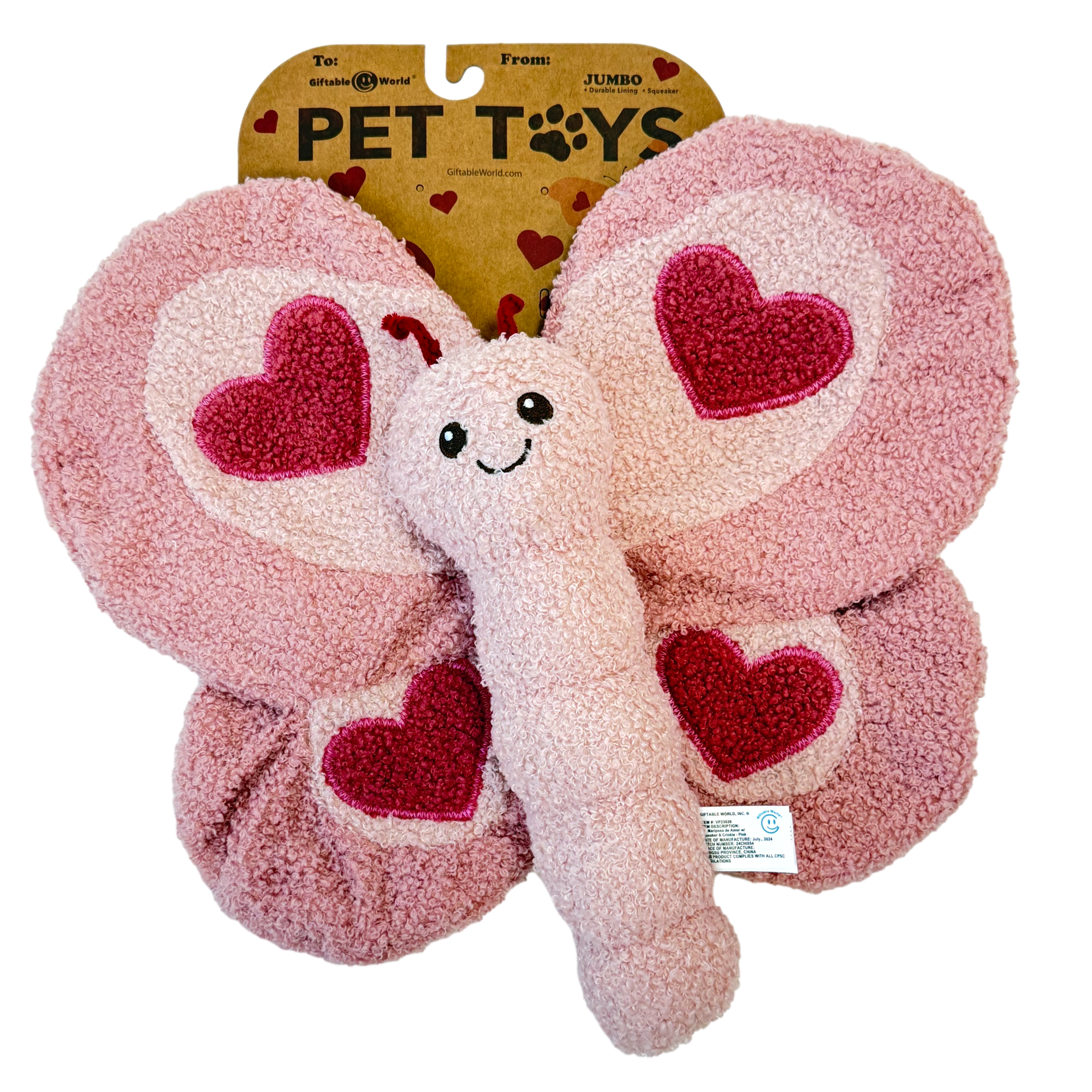 Giftable World: Jumbo Pink Butterfly Dog Toy (NEW)