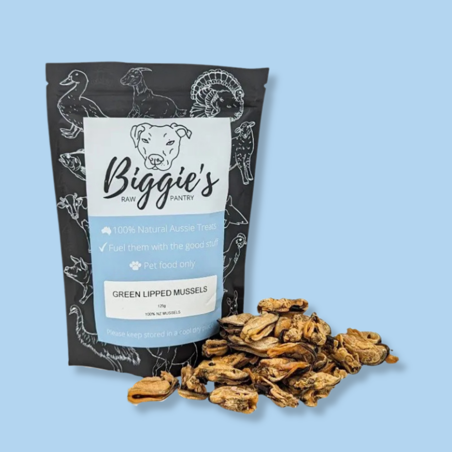 DOG TREATS: Biggies Raw Pantry | Green Lipped Mussels 125g