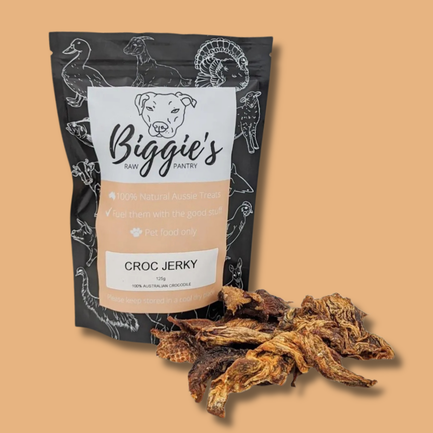 DOG TREATS: Biggies Raw Pantry | Crocodile Jerky 125g