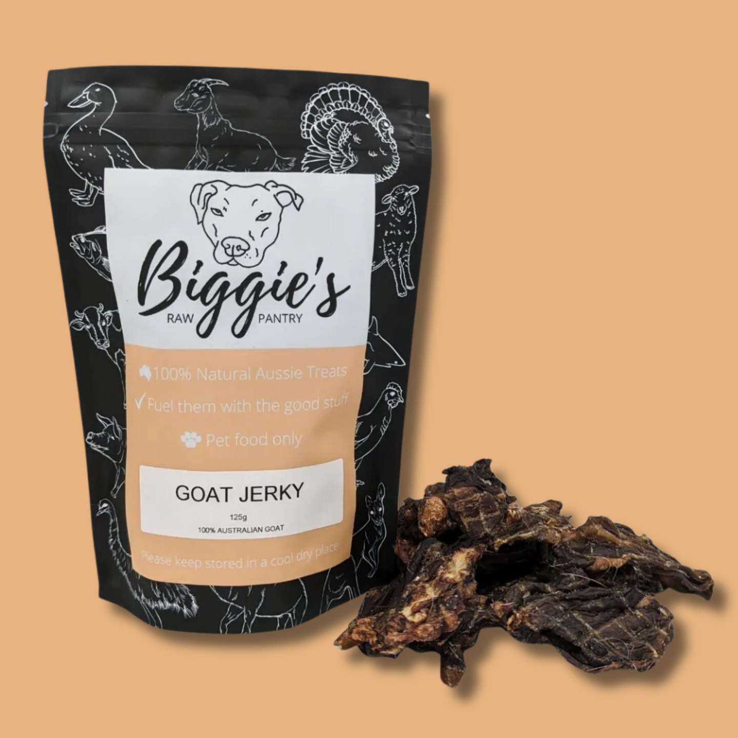 DOG TREATS: Biggies Raw Pantry | Goat Jerky 125g