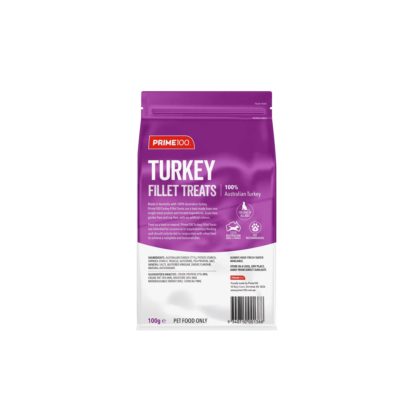 DOG TREATS | Prime100: SPT Turkey Fillets 100g