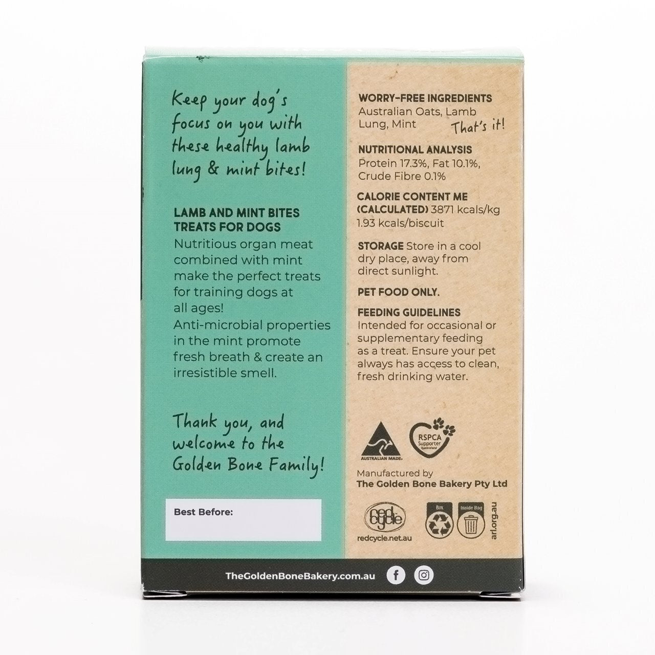 DOG TREATS | Golden Bone Bakery: Lamb & Mint Bites Dog Treats 40g