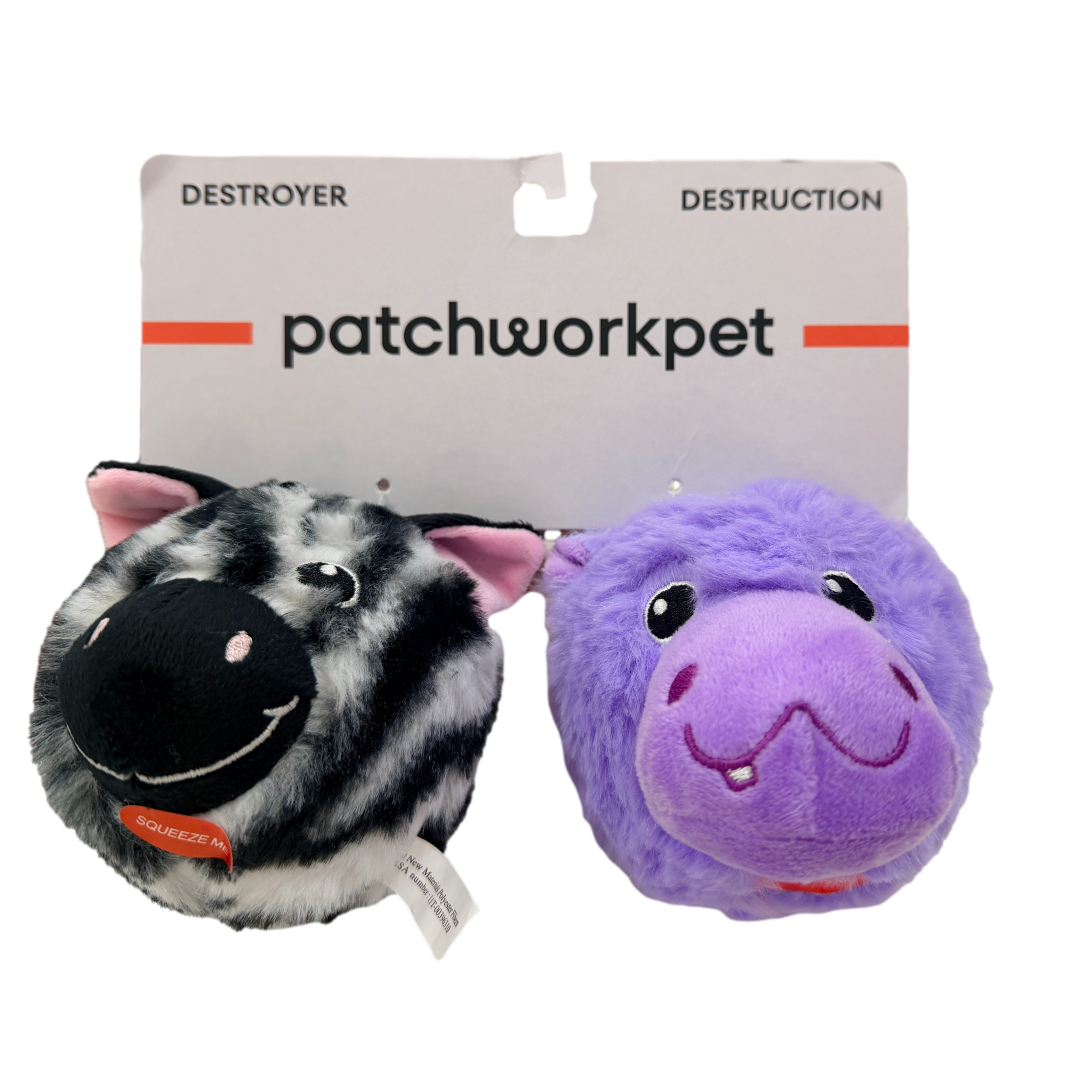 Patchworkpet: Pricklet Zoo Duo Zebra & Hippo 4"