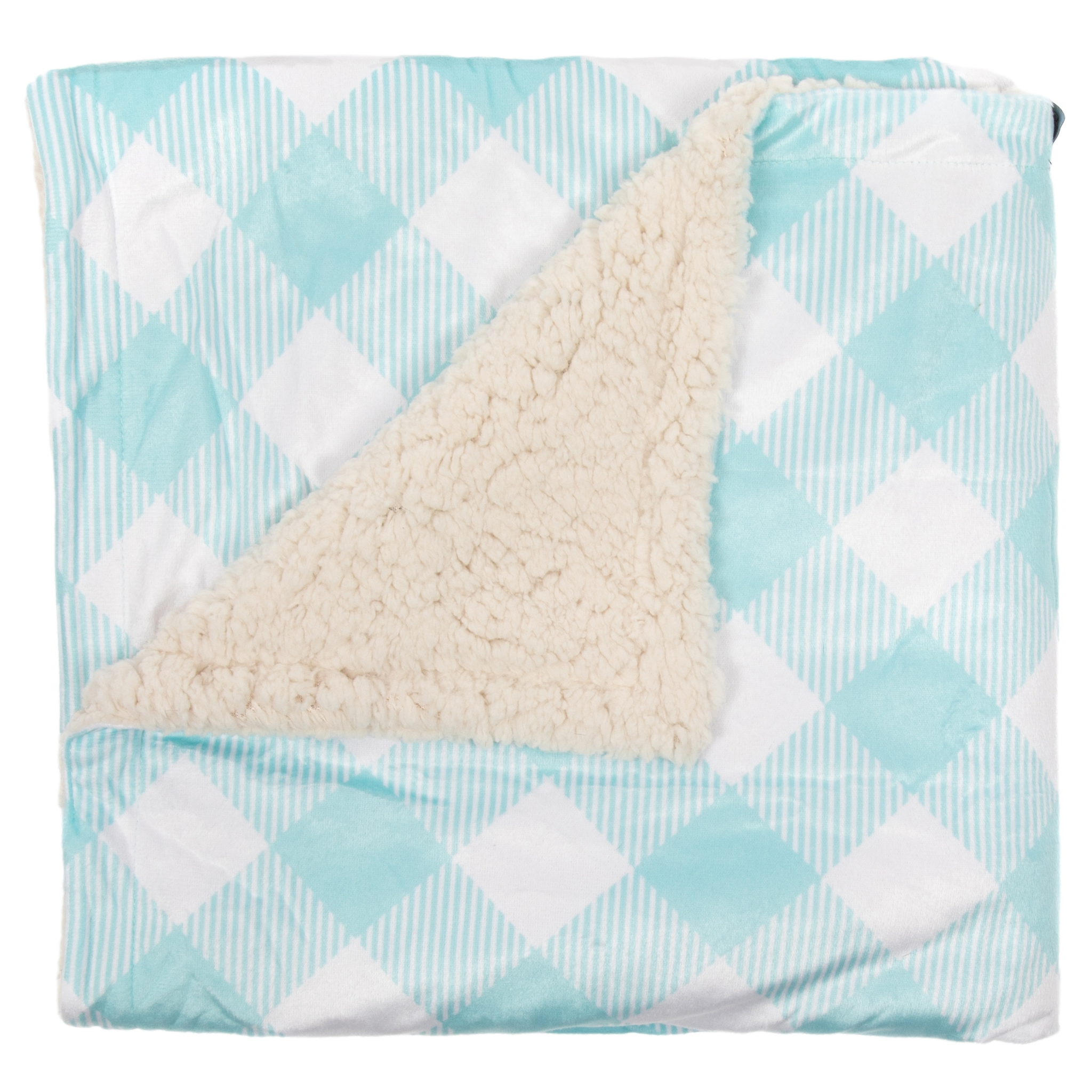 Plush Dog Pet Blanket Mint Teal Green Gingham