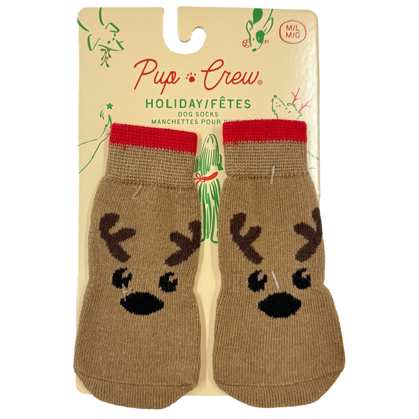 Pup Crew: Holiday Dog Socks M/L - Reindeer