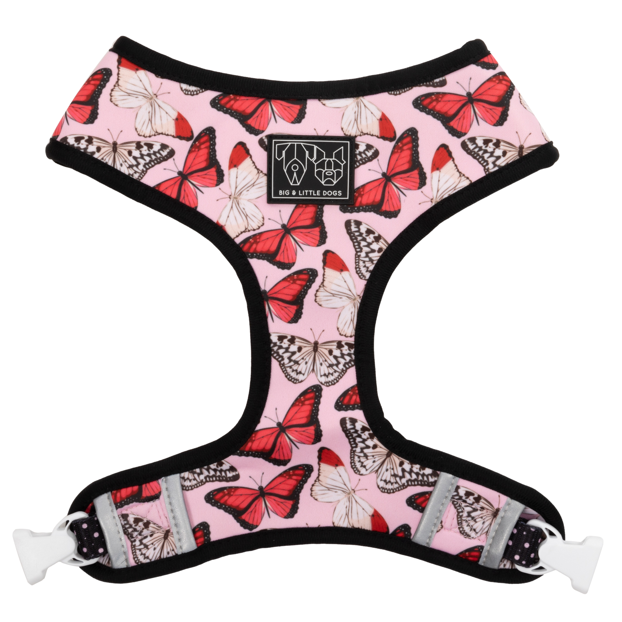 Reversible Dog Harness Pretty Lil Butterfly Wings Pink Red