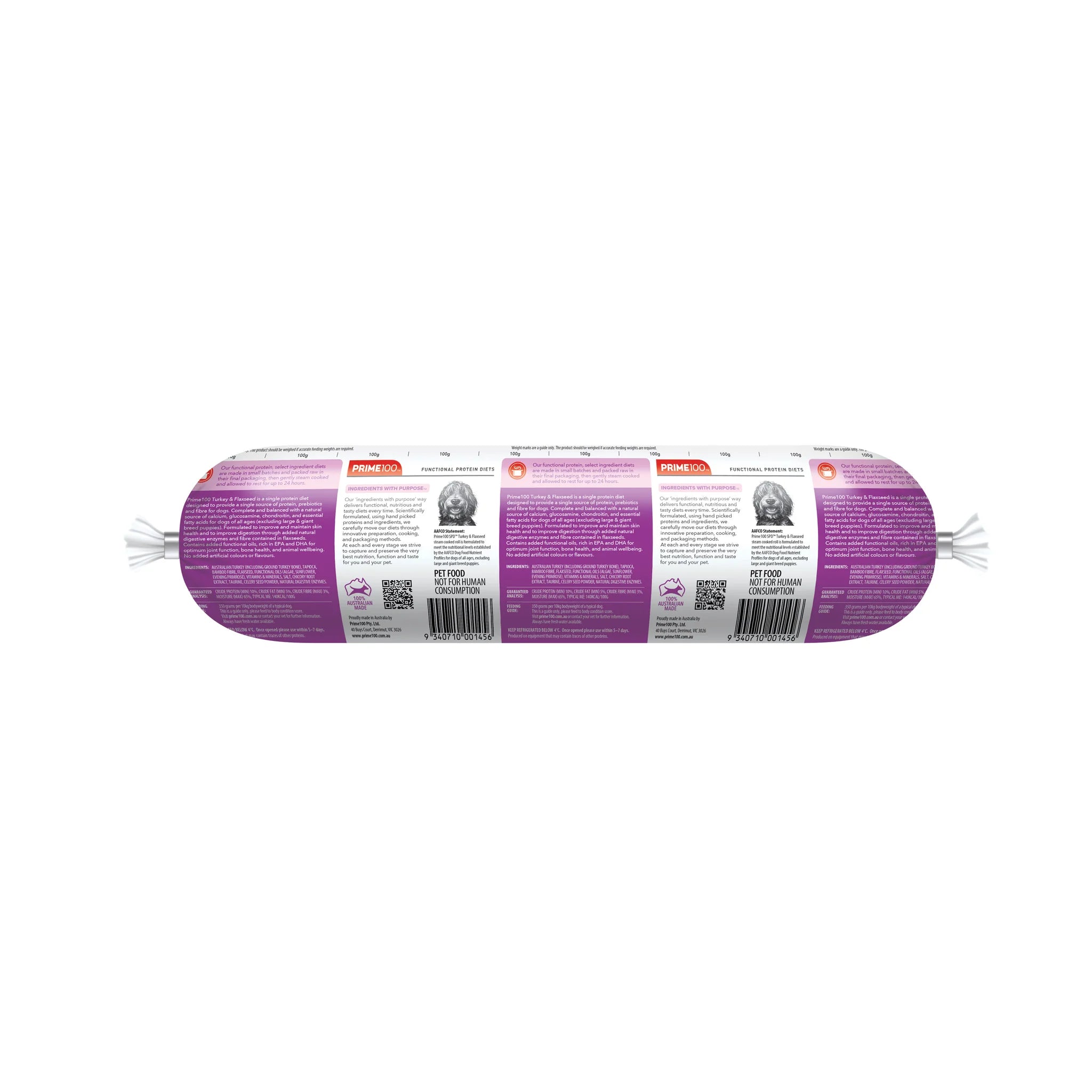 DOG FOOD | Prime100: Turkey & Flaxseed Fresh Roll 800g (REDCLIFFE STORE PICK UP ONLY)