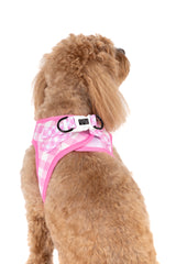 STEP-IN DOG HARNESS: Pink Milk Gingham