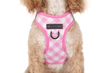 STEP-IN DOG HARNESS: Pink Milk Gingham
