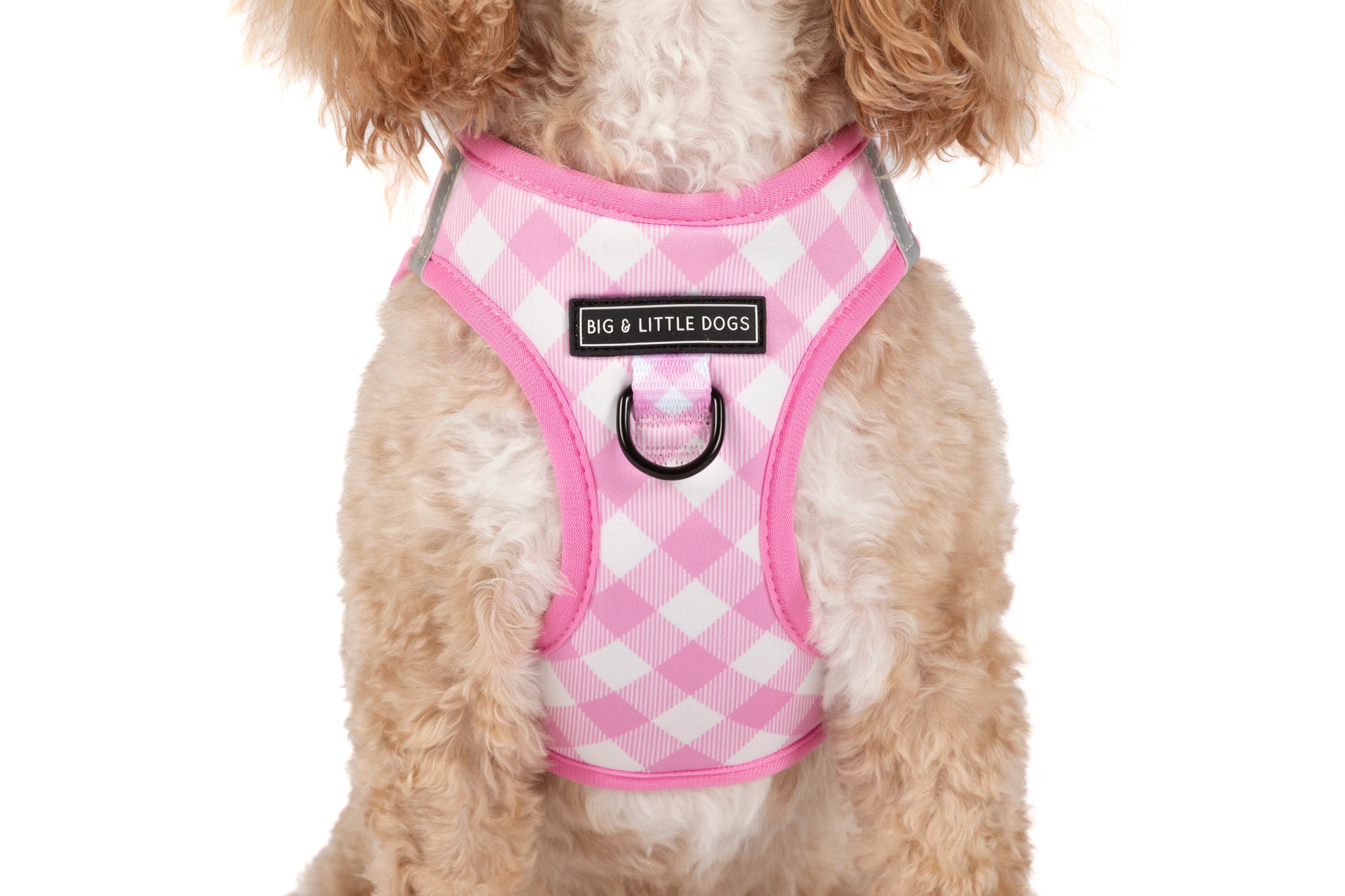 STEP-IN DOG HARNESS: Pink Milk Gingham
