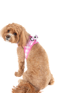 STEP-IN DOG HARNESS: Pink Milk Gingham