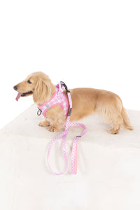STEP-IN DOG HARNESS: Pink Milk Gingham