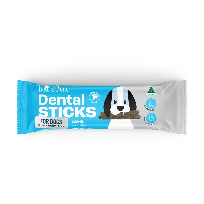 DOG TREATS: Bell & Bone Adult Dog Dental Stick Medium - Lamb, Mint & Honey