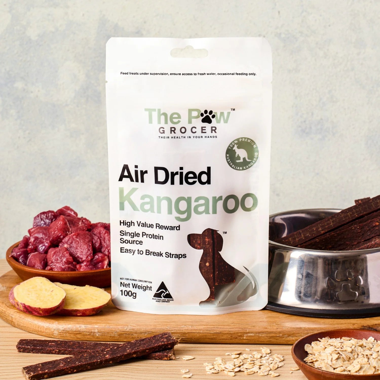 DOG TREATS | The Paw Grocer: Air Dried Kangaroo Strap 100g