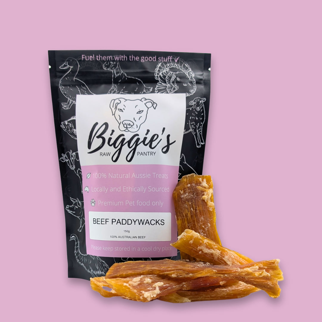 DOG TREATS | Biggies Raw Pantry: Beef Paddywacks 150g