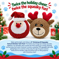 Petlou: Christmas EZ Squeaky Twin Pack Ball - Santa & Reindeer