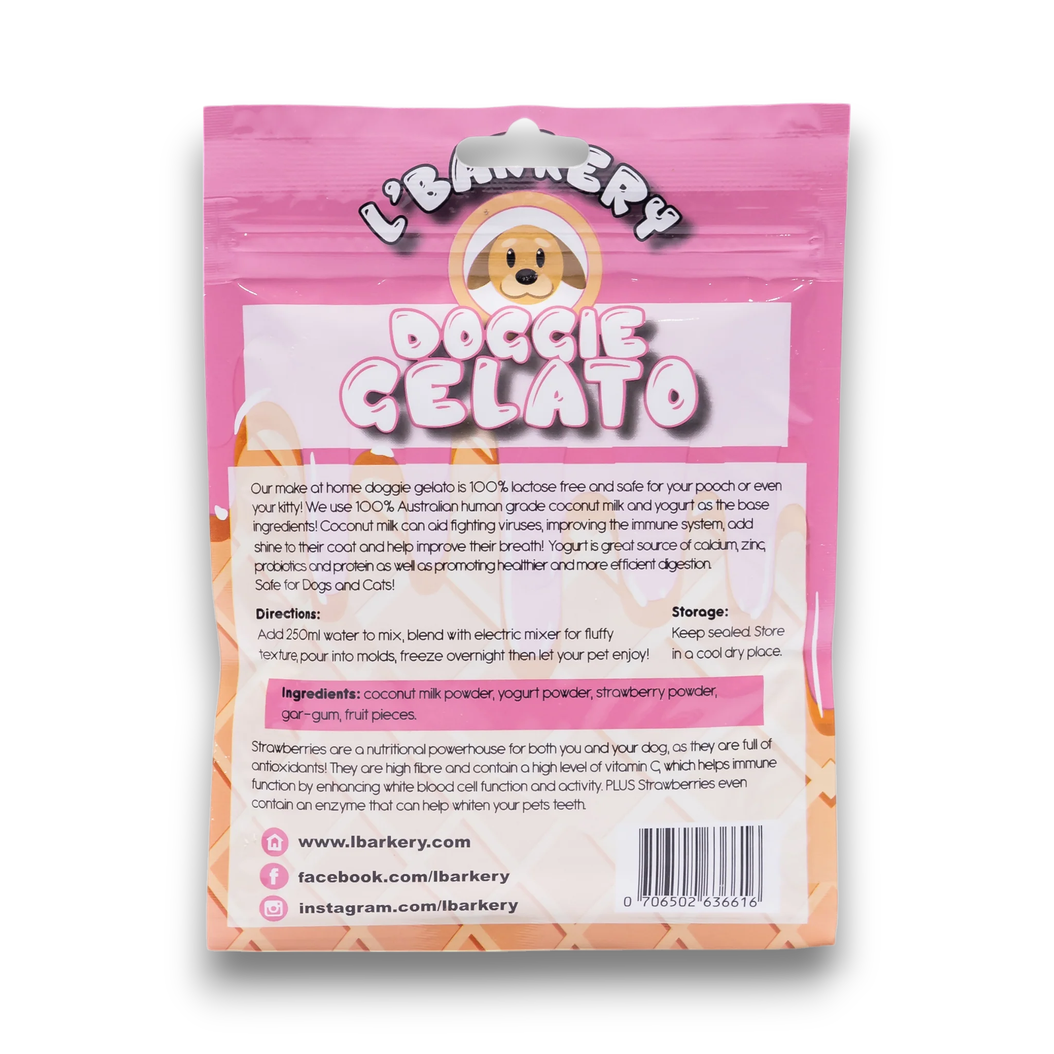 DOG TREATS L'Barkery: Doggy Gelato - Strawberry & Cream