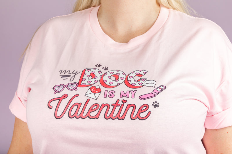 BLD LIFESTYLE CLUB TEE (Unisex Sizing): "My Dog Is My Valentine" | Peach (Digital Printing)