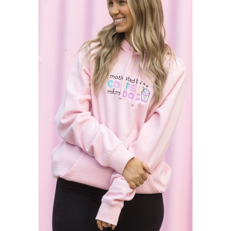 BLD LIFESTYLE CLUB HOODIE: "Motivated by Coffee and my Dog" | Pink (Embroidery)