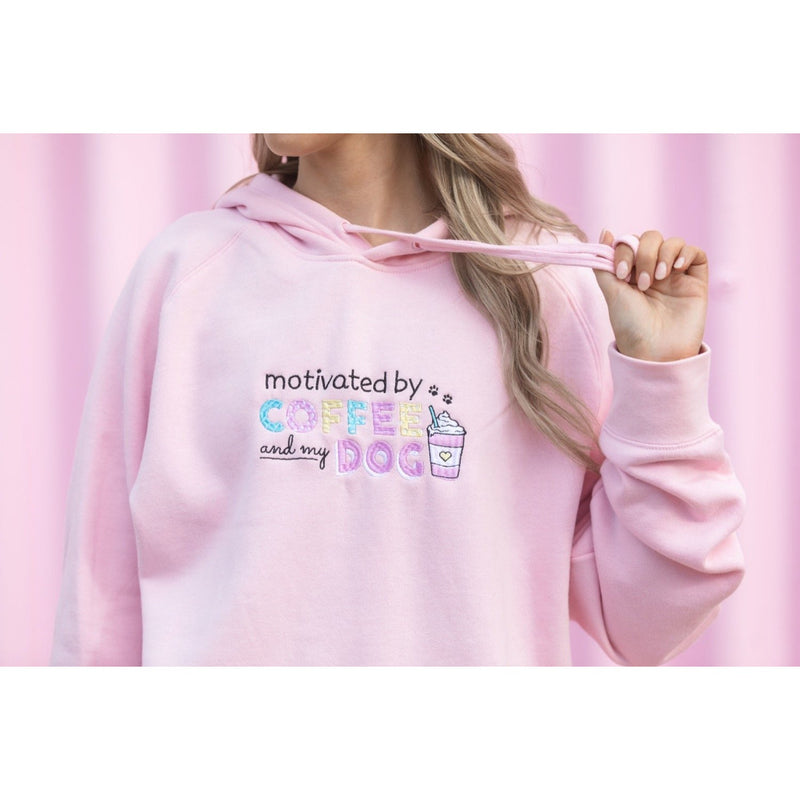 BLD LIFESTYLE CLUB HOODIE: "Motivated by Coffee and my Dog" | Pink (Embroidery)