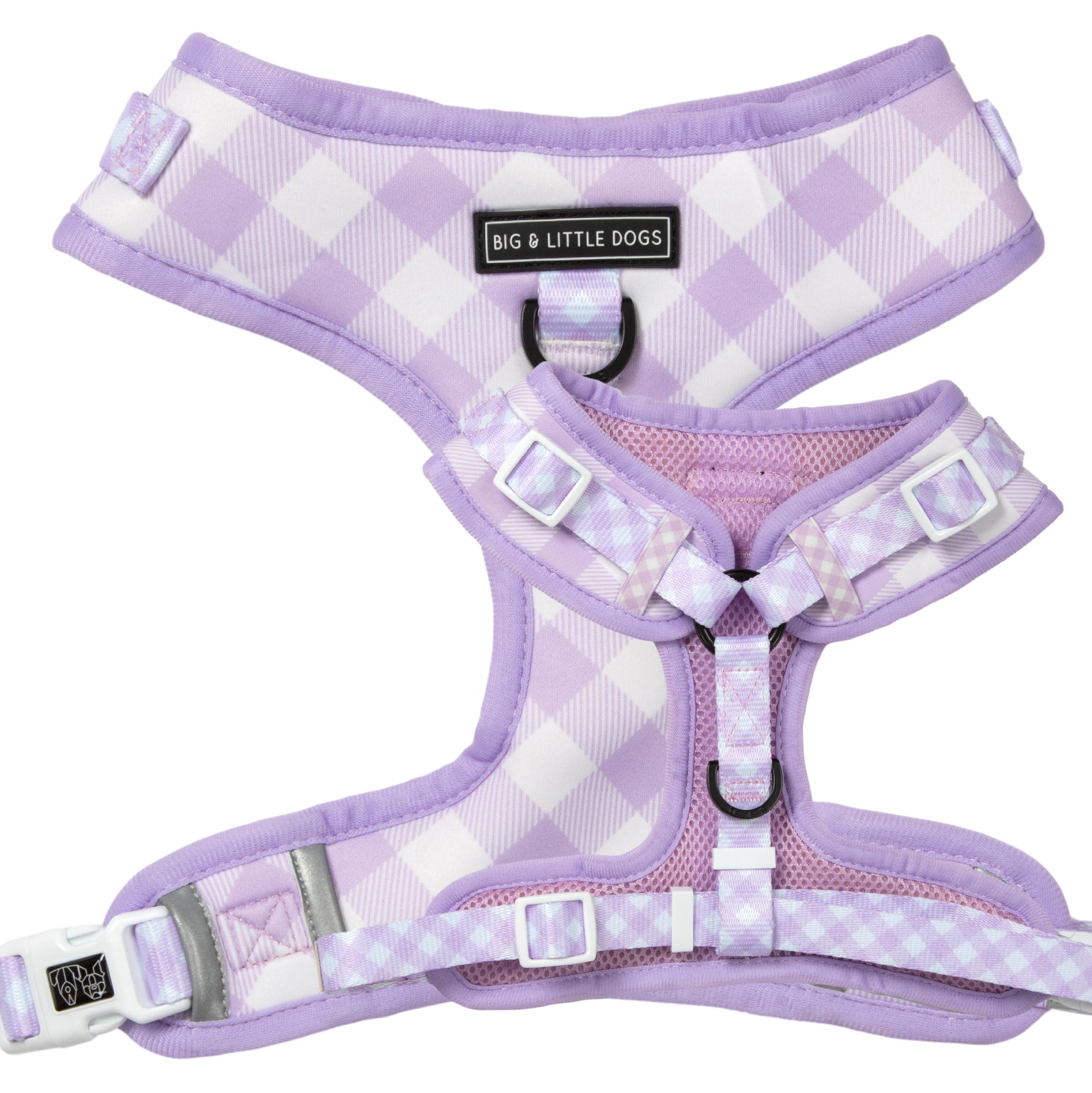 Adjustable Dog Harness Purple Berry Gingham