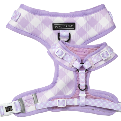 Adjustable Dog Harness Purple Berry Gingham