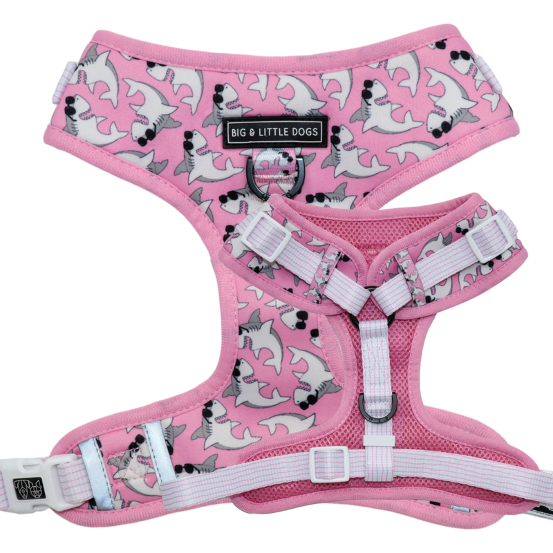 Adjustable Dog Harness Bite Me Pink Sharks