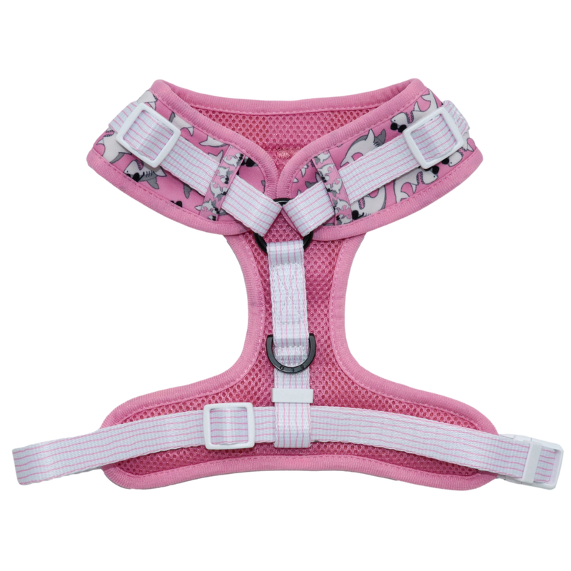 Adjustable Dog Harness Bite Me Pink Sharks