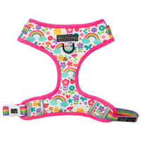 Adjustable Dog Harness Front D-Ring Follow The Rainbow Rainbows Pink Sunshine Flowers Pastels Colourful Girl