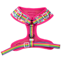 Adjustable Dog Harness Front D-Ring Follow The Rainbow Rainbows Pink Sunshine Flowers Pastels Colourful Girl