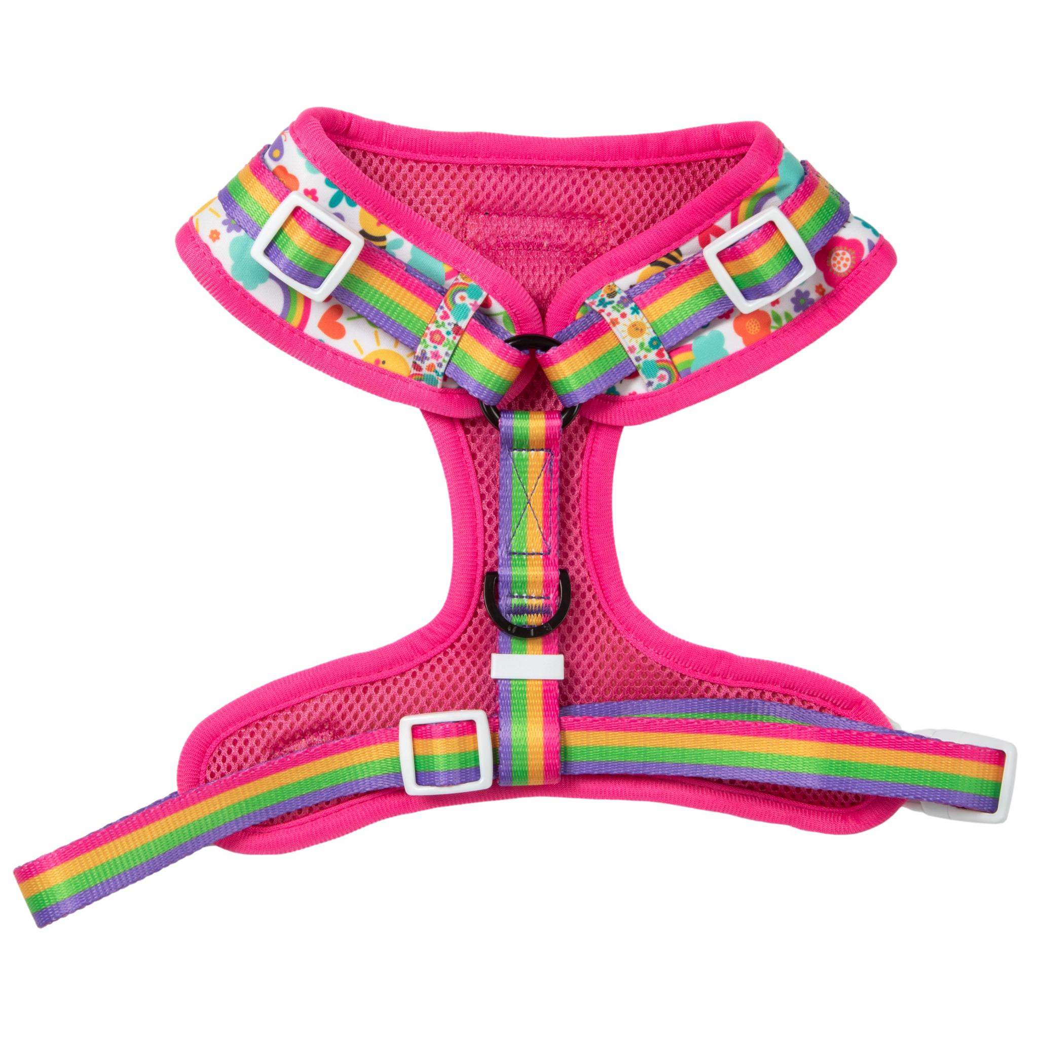 Adjustable Dog Harness Front D-Ring Follow The Rainbow Rainbows Pink Sunshine Flowers Pastels Colourful Girl