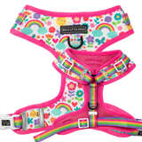 Adjustable Dog Harness Front D-Ring Follow The Rainbow Rainbows Pink Sunshine Flowers Pastels Colourful Girl